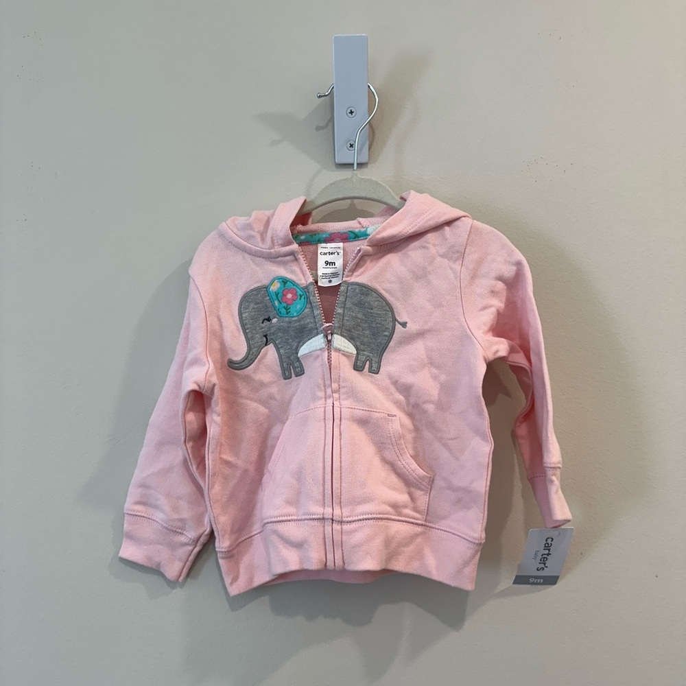 NWT! Carter's Pink Elephant Hoodie for Kids size 9M